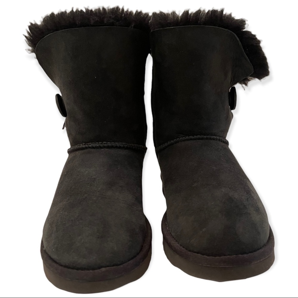 UGG Bailey Button II Boot Sheepskin Black Leather Winter Boot Mini Fluff